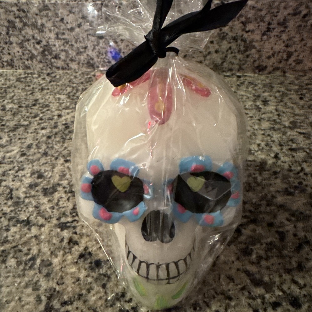 Day Of Dead Skull Shaped Decorated Candle